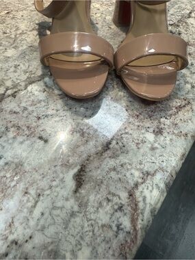 Nude Patent Block Heel Sandals - Women